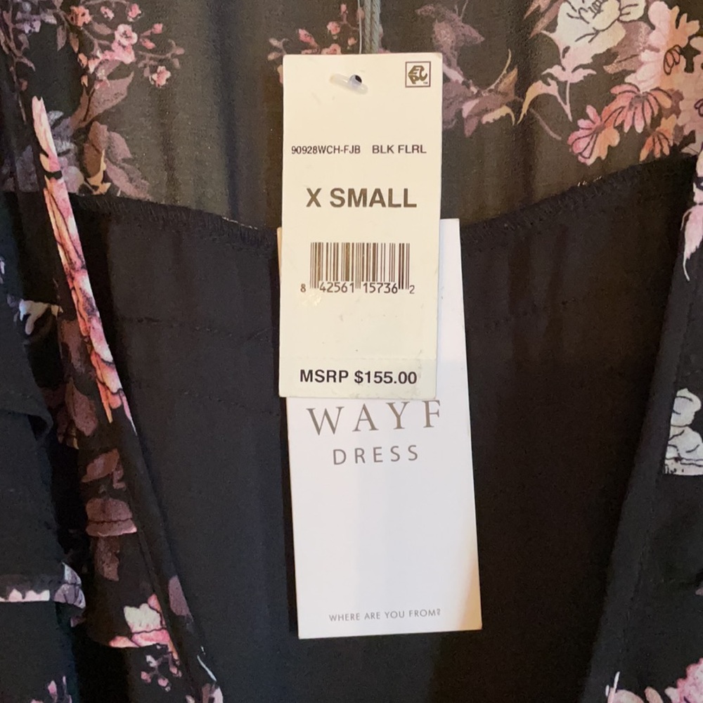 NWT WAYF black floral pink flounce chiffon maxi wrap dress - Picture 3 of 14